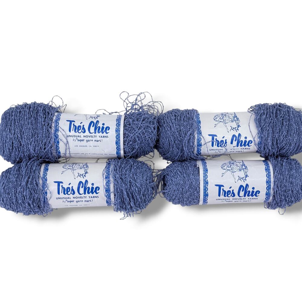 Tres Chic Novelty Yarn Lot 4 Blue Vintage Super Yarn Mart 3.1 oz Skeins